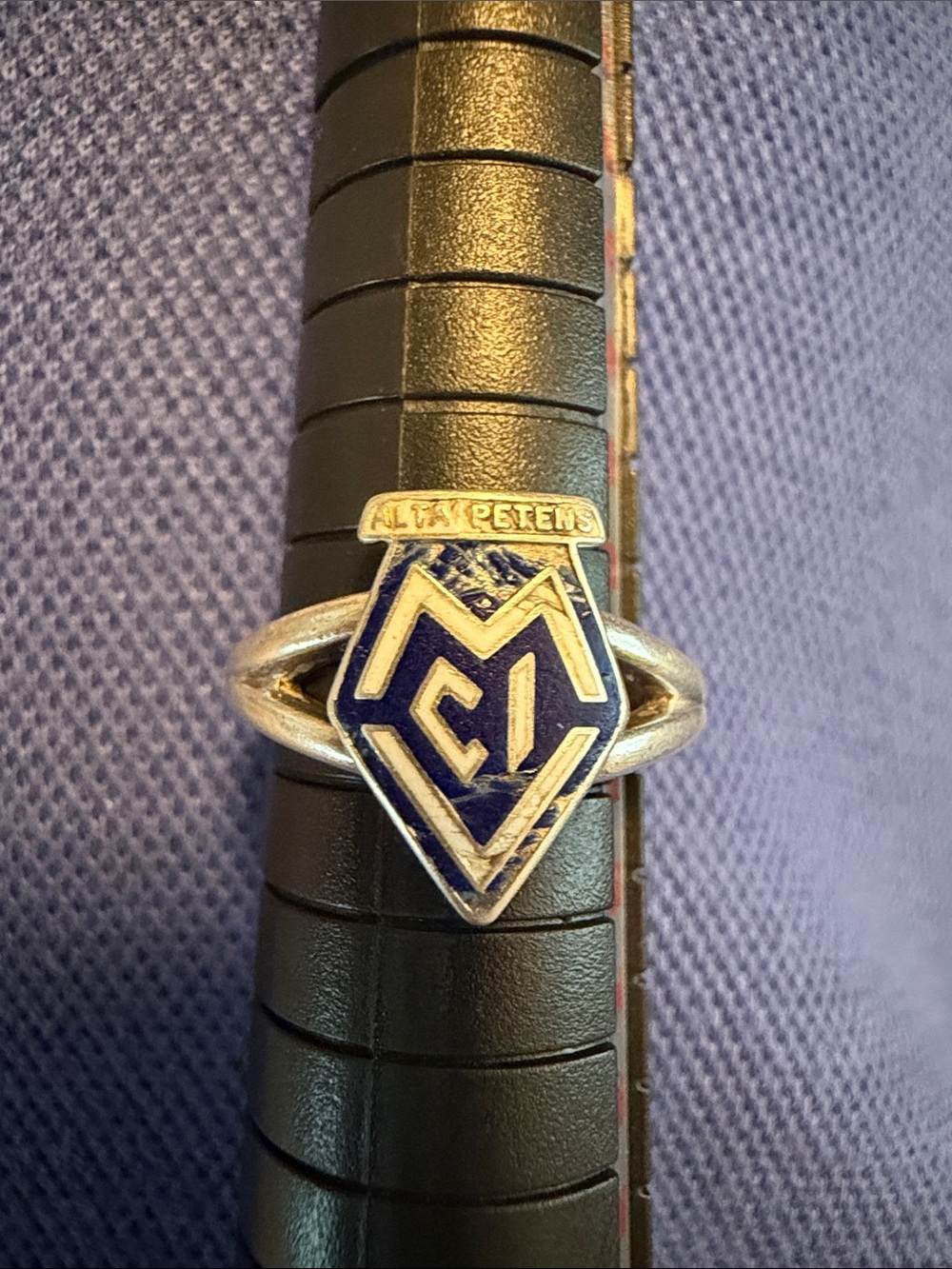 Birks School Sterling Silver Ring with Blue Enamel Shield